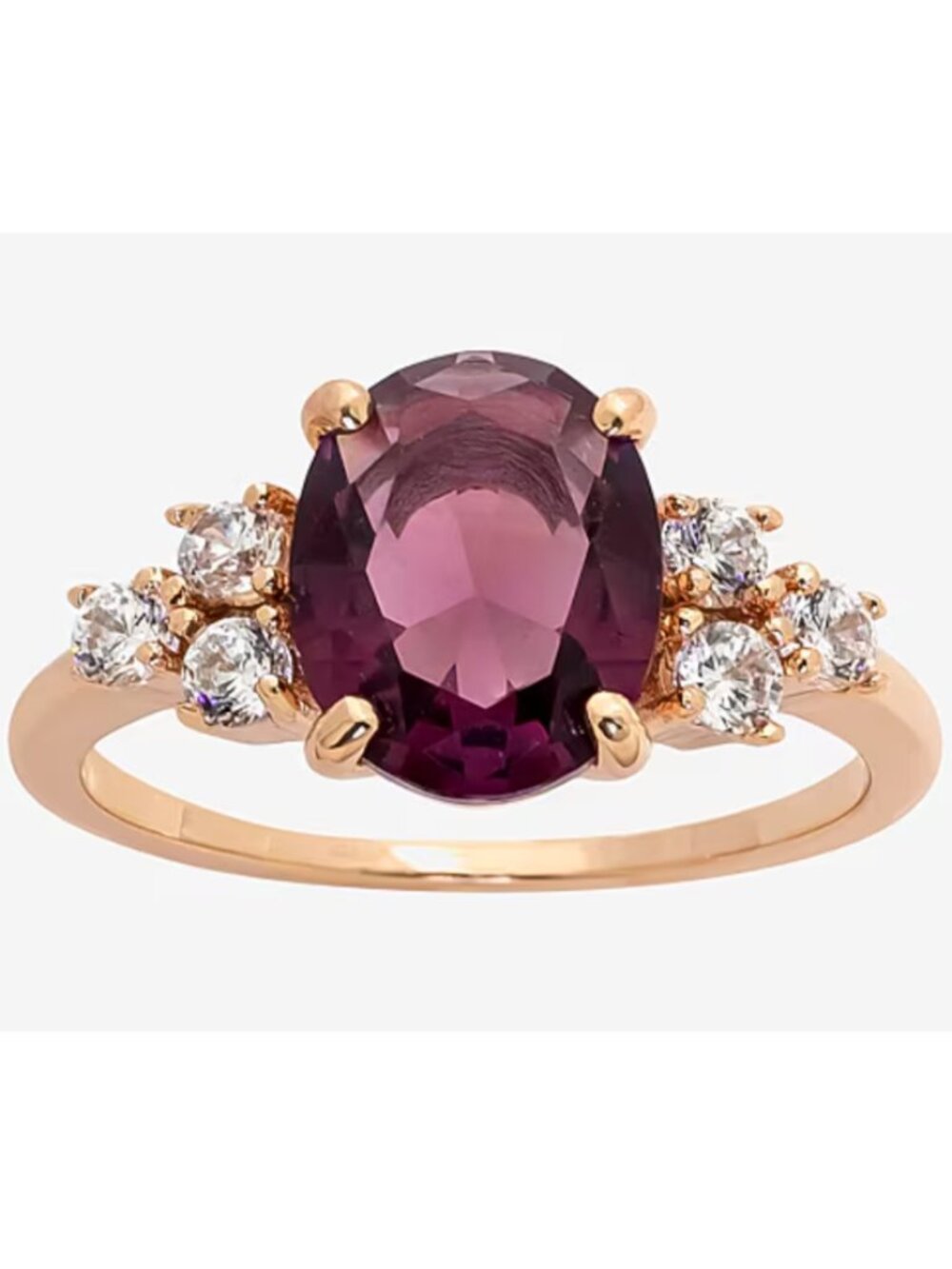 Sparkle Allure Purple Crystal Oval Cocktail Ring | Rose Gold Over Brass |